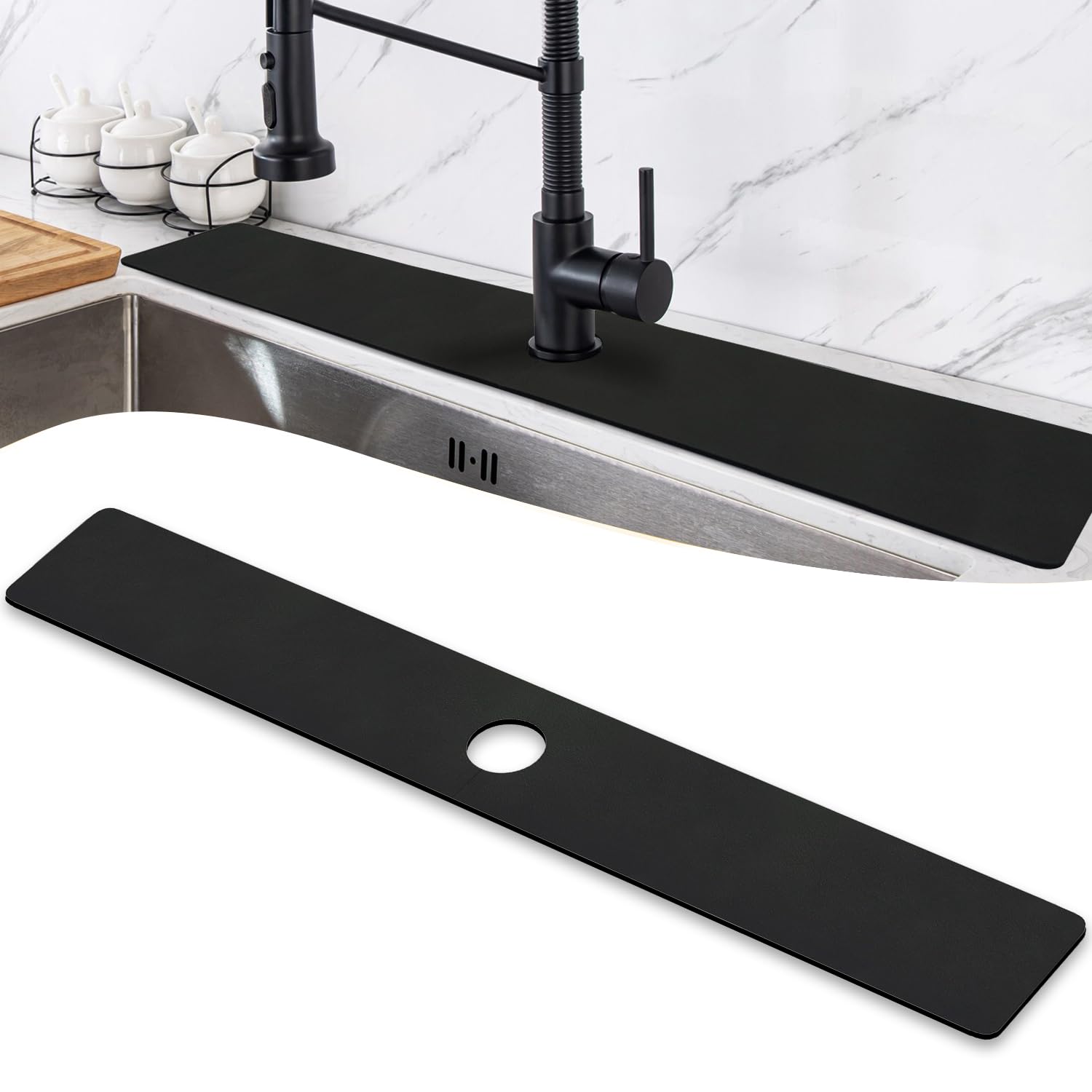 LOPNUR Faucet Mat for Kitchen Sink Protectors, 29 Inch Extra Long Kitchen Sink Splash Guard Behind Faucet, Cuttable Bathroom Water Splash Guard with