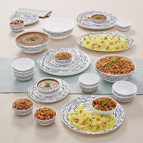 Image of Larah By Borosil Moon Milky Way Dinner Set - 36 Pcs, Opal Glass Dinner Plates & Bowls Crockery Set for Dinning, White