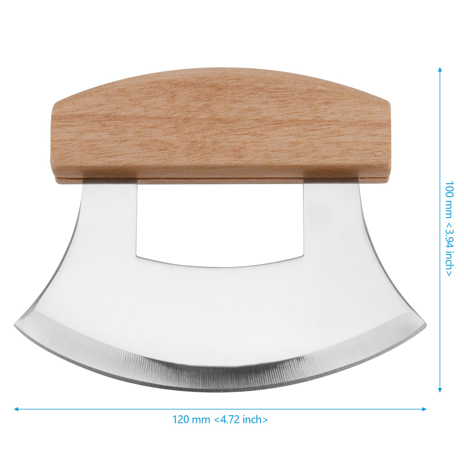 SEHOI 4 PCS Pizza Mezzaluna Ulu Knife, Salad Chopper Rocker Knife Stainless Steel Blade with Wooden Handle for Chopping Vegetable, Fruit