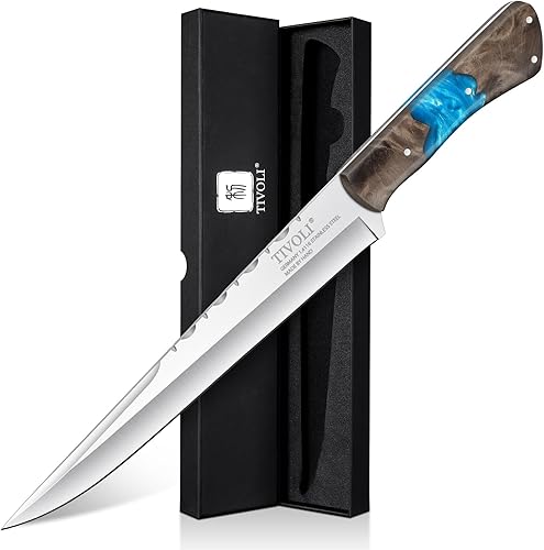 TIVOLI Cuchillo de filete y deshuesador de 8.5 pulgadas para recortar carne, afilado forjado a mano alemán 1.4116 Super Steel Full Tang y diseño de