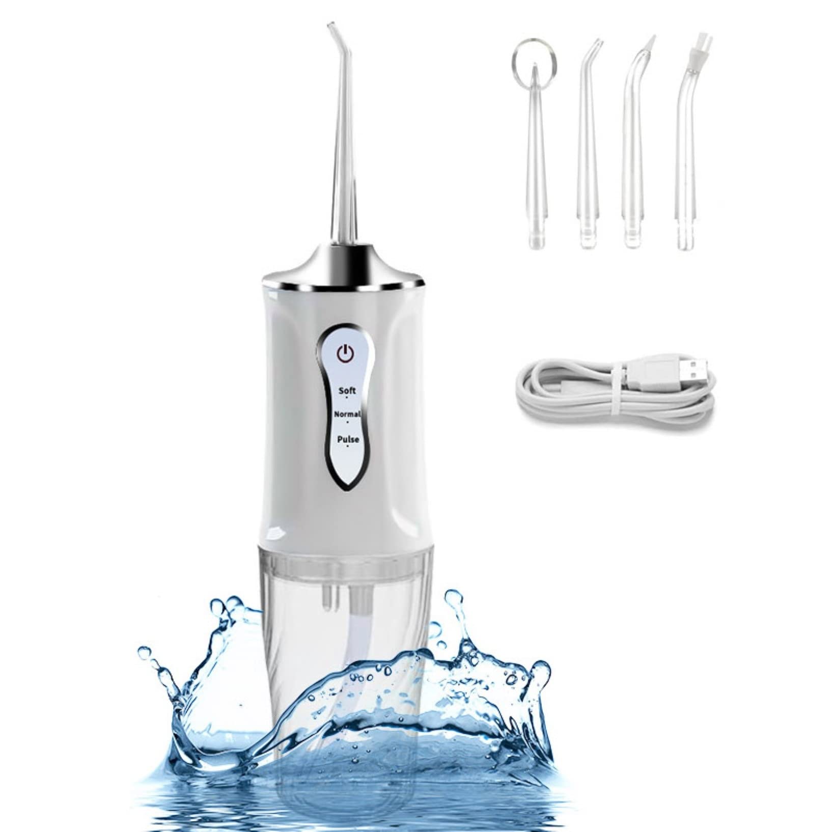 Irygator Wodny Do Zębów Irygator Doustny Z 3 Trybami I 4 Dyszami Do Dziąseł Szelkowych, Wodoodporny IPX7, Odłączany Zbiornik 220 Ml Do Podróży W Domu (Color : White, Size : 220ml)