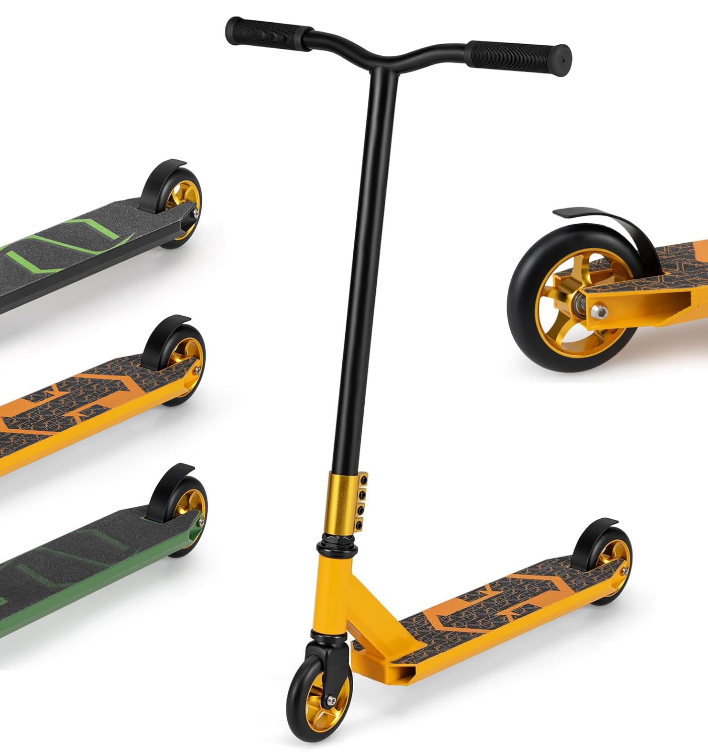 COSTWAY Pro Stunt Scooter, Intermediate Beginner Trick Scooters with Aluminum Deck, ABEC-7 Bearings and 110mm Wheels, Freestyle Kick Scooter for Boys Girls Teens Age 10+ (Yellow)