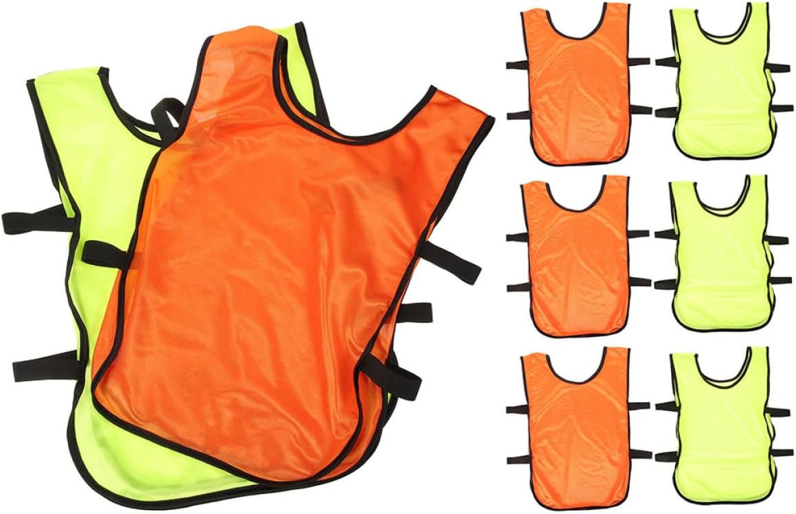 MAGICLULU 8pcs Soccer Basketball Training Vests, Washable Portable Sports Pinnies, Fluorescent Green Orange, Size S, Reusable Team Practice Jerseys for Youth Training