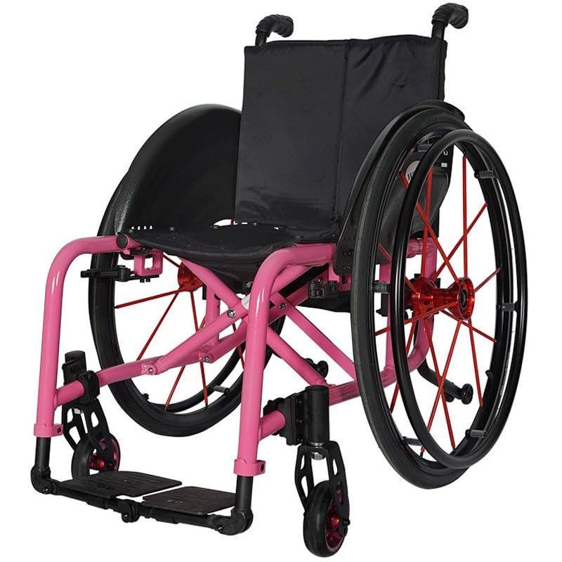 Ultra Light Sports Wheelchair, Self-Propelled Transport Wheelchair Lightweight Foldable, Travel Wheelchair with Anti-Tilt Wheels, 24 Inch Pneumatic Shock-Absorbing Tires, Height Adjustable(Color:A,Siz