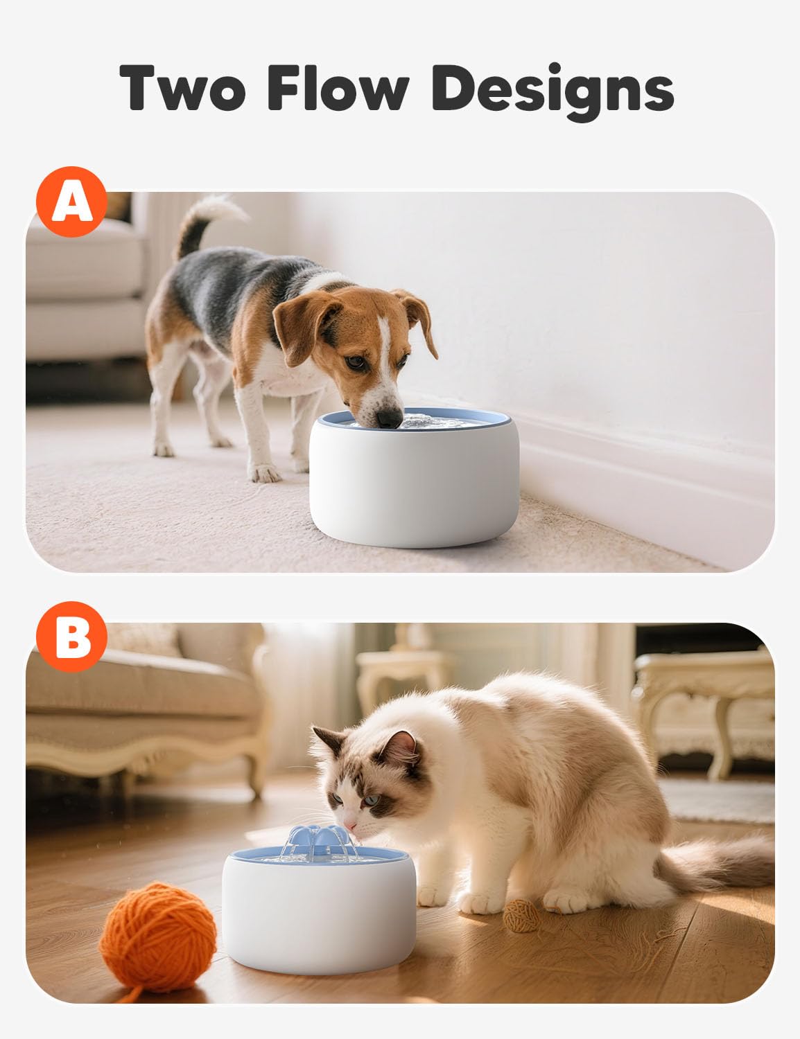 WOPET Fontana d'acqua in ceramica per gatti, 3 l, W03 Lite, elegante fontana per animali domestici, dispenser d'acqua per gatti e cani, ultra silenziosa, facile da pulire e assemblare bianco blu