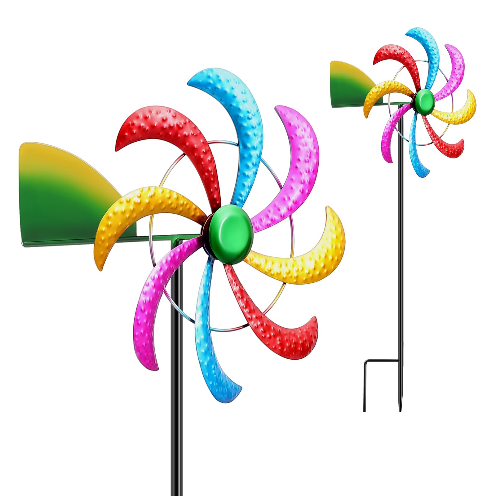 Molino de Viento para Jardín con Veleta Metálico de Pie con Mangas de Viento, Repelente de Aves para Balcones Decoración de Jardín Exterior, Resistente a la Intemperie (Multicolor)