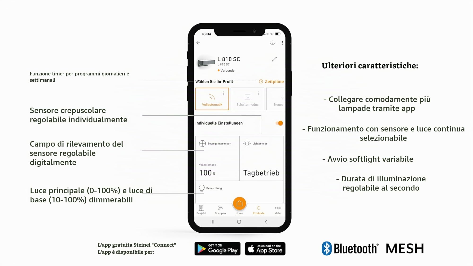 Steinel Lampada da parete L 810 SC, 9,8 W | sensore di movimento a 160°, collegabile tramite app, in alluminio
