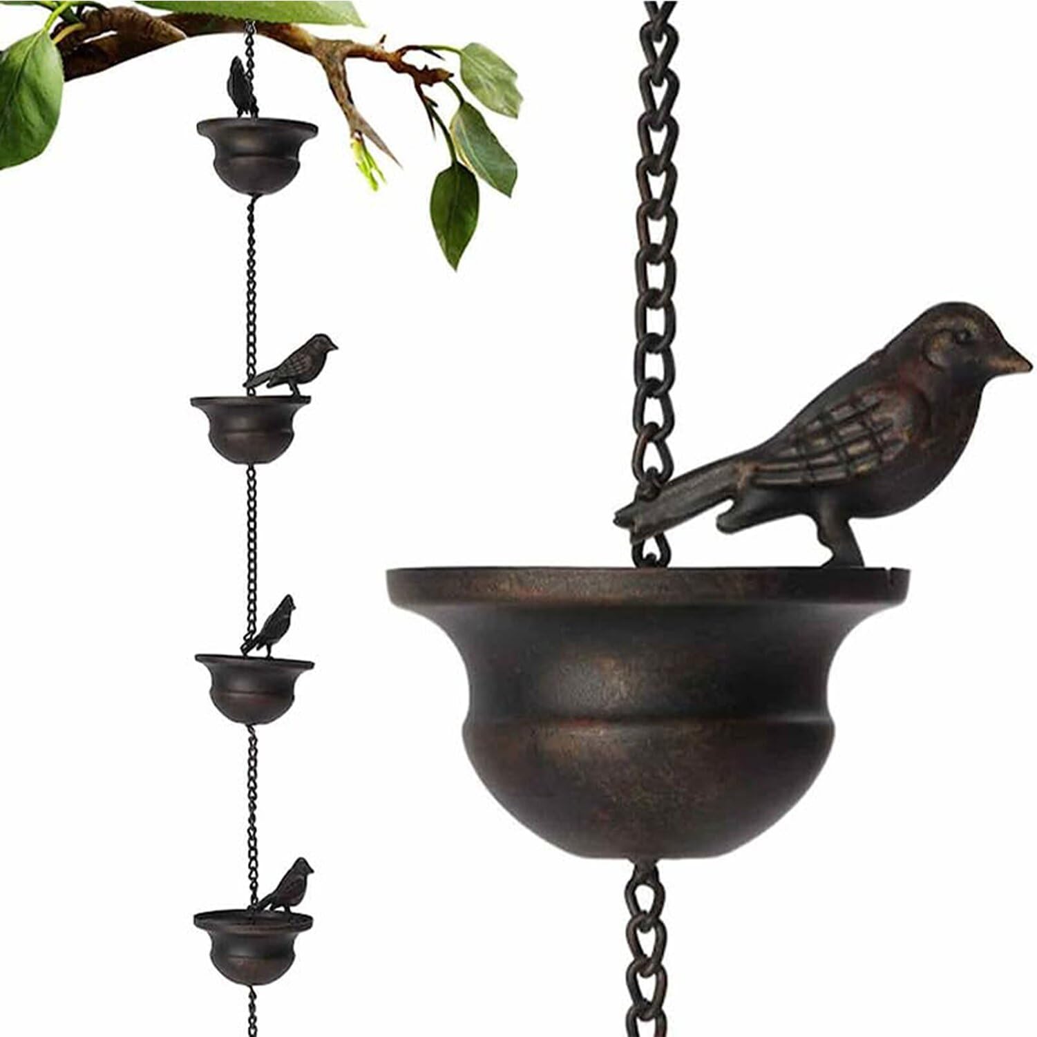PPIOOY レインチェーン 鎖樋 雨どい部品 2.4m 取り付け簡単 排水システム 鳥雨チェーン 癒し音 庭飾り レトロ風鈴 屋外用 雨だれ防止