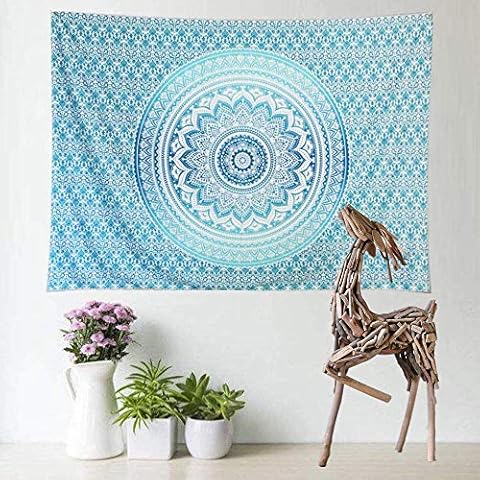 Colorful Mandala Tapestry Indian Wall Hanging, Holiday decoration Watercolor Printed Bohemian Wall art for bedroom Tapestries Beach towel 59”x78.7” (Gradient Green&White) Cover