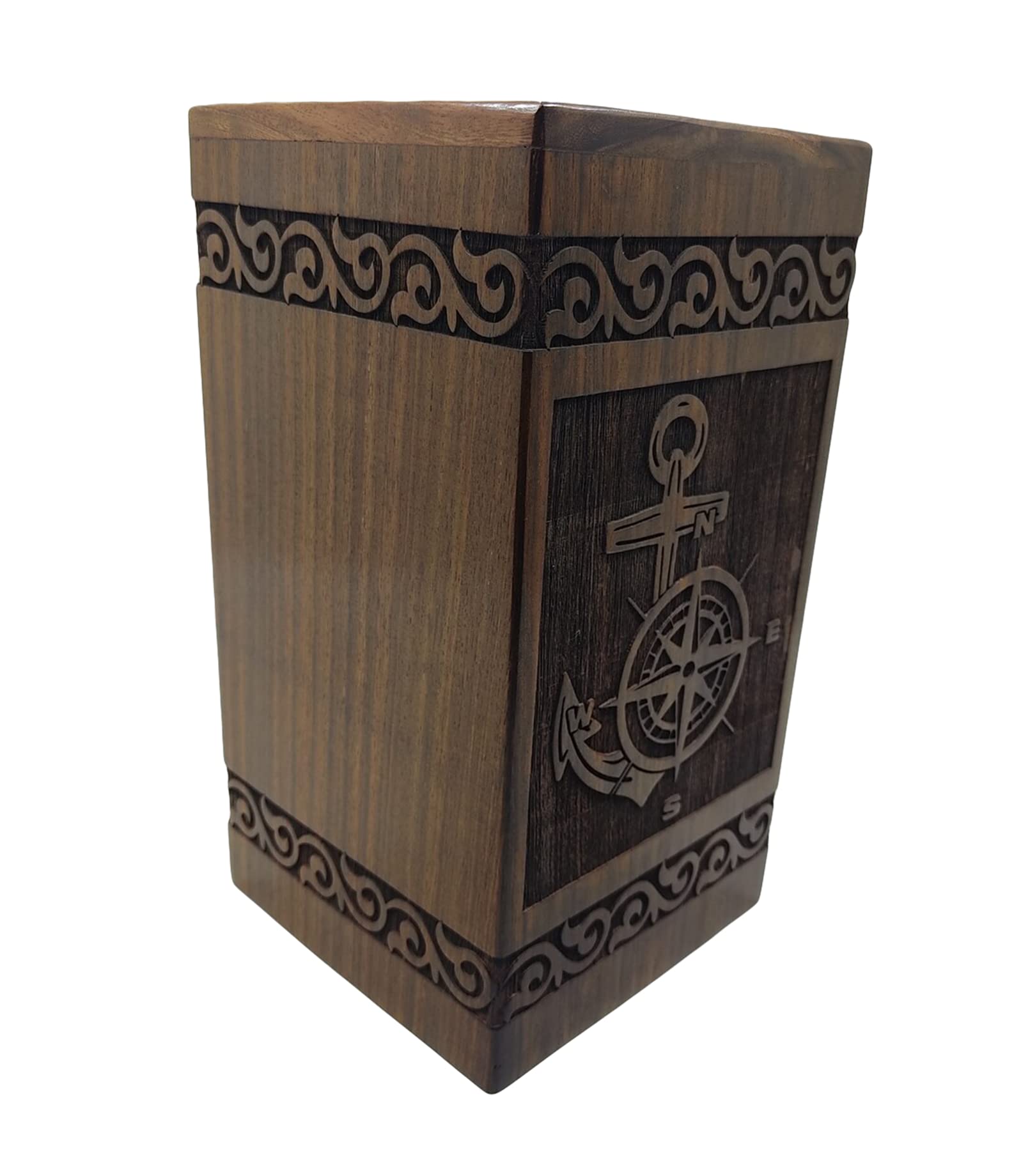 Urne funéraire personnalisée pour cendres motif ancre marine en bois