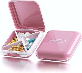 DUOUPA Pastillero, Pastillero Pequeño Portátiles Desmontables, Caja de Medicación Impermeable para Viaje y Uso Diario, 4 Compartimentos(Rosa)