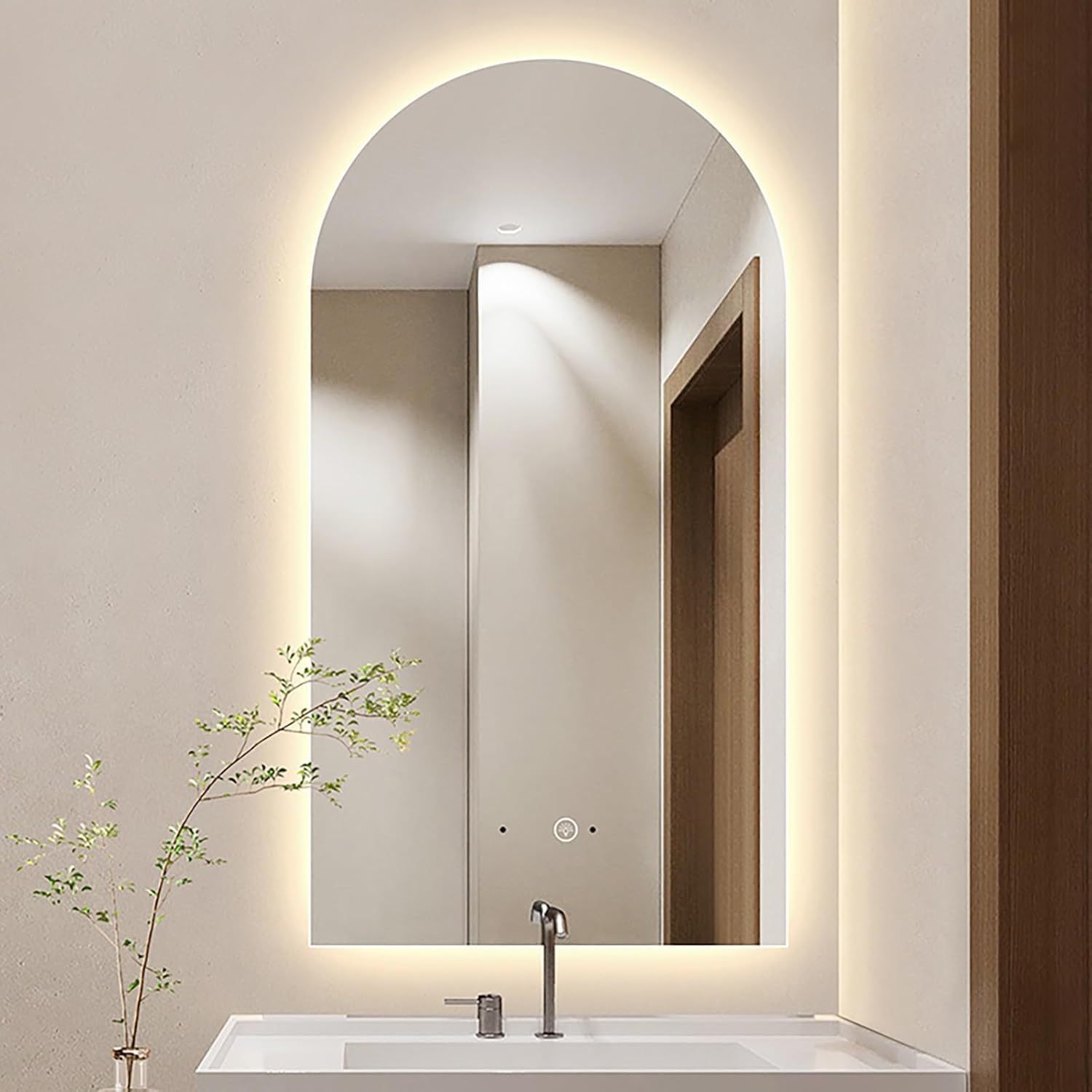 Smart LED Arched Bathroom Mirror, Frameless Wall-Mounted with 3 Color Settings, Dimmable Lighting, Perfect for Living Room and Entryway, Easy to Install.
