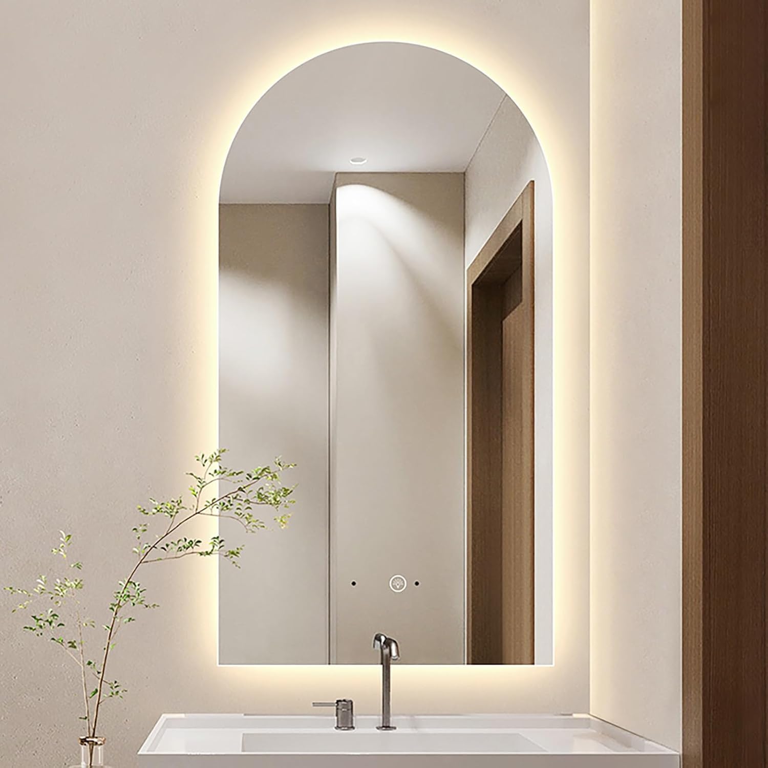 Smart LED Arched Bathroom Mirror, Frameless Wall-Mounted with 3 Color Settings, Dimmable Lighting, Perfect for Living Room and Entryway, Easy to Install.