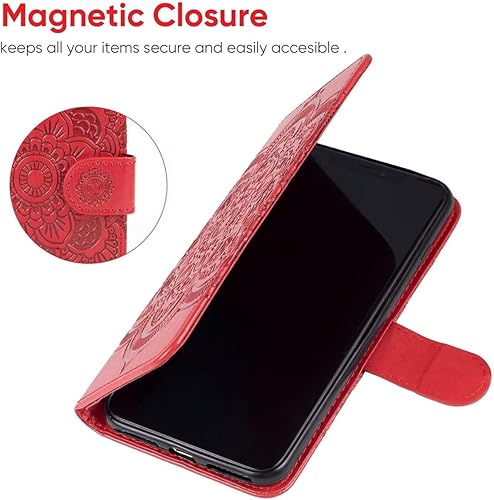 Miniatura 6 de Funda para iPhone XR, Apple XR Wallet Case con protector de pantalla de vidrio templado, mandala en relieve de cuero con tapa para tarjeta de