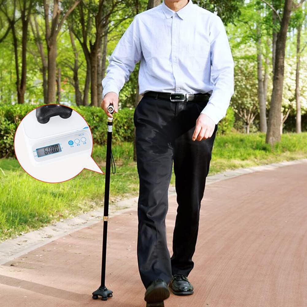 Bastón Cuadripode con Luz LED, Bastón De Aluminio para Ancianos, Mango Ergonómico, con Correa para La Muñeca, Bastón para Caminar con 4 Patas (Color : Brown)