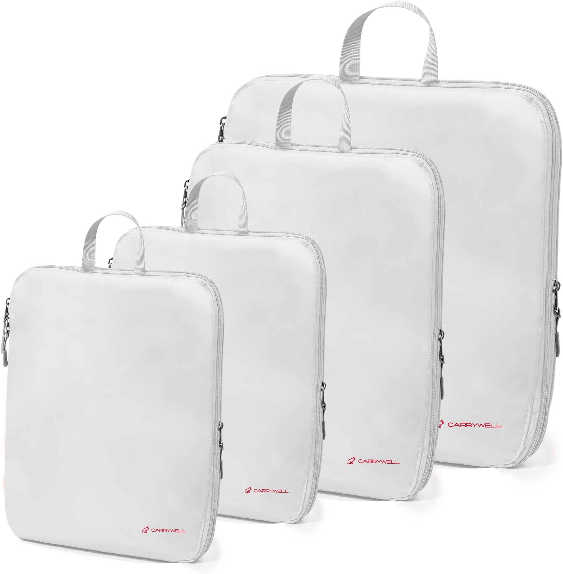 (Not Made In China) Compression Packing Cubes For Travel, Suitcase Organizer, Cruise Ship Essentials (4pc, White)