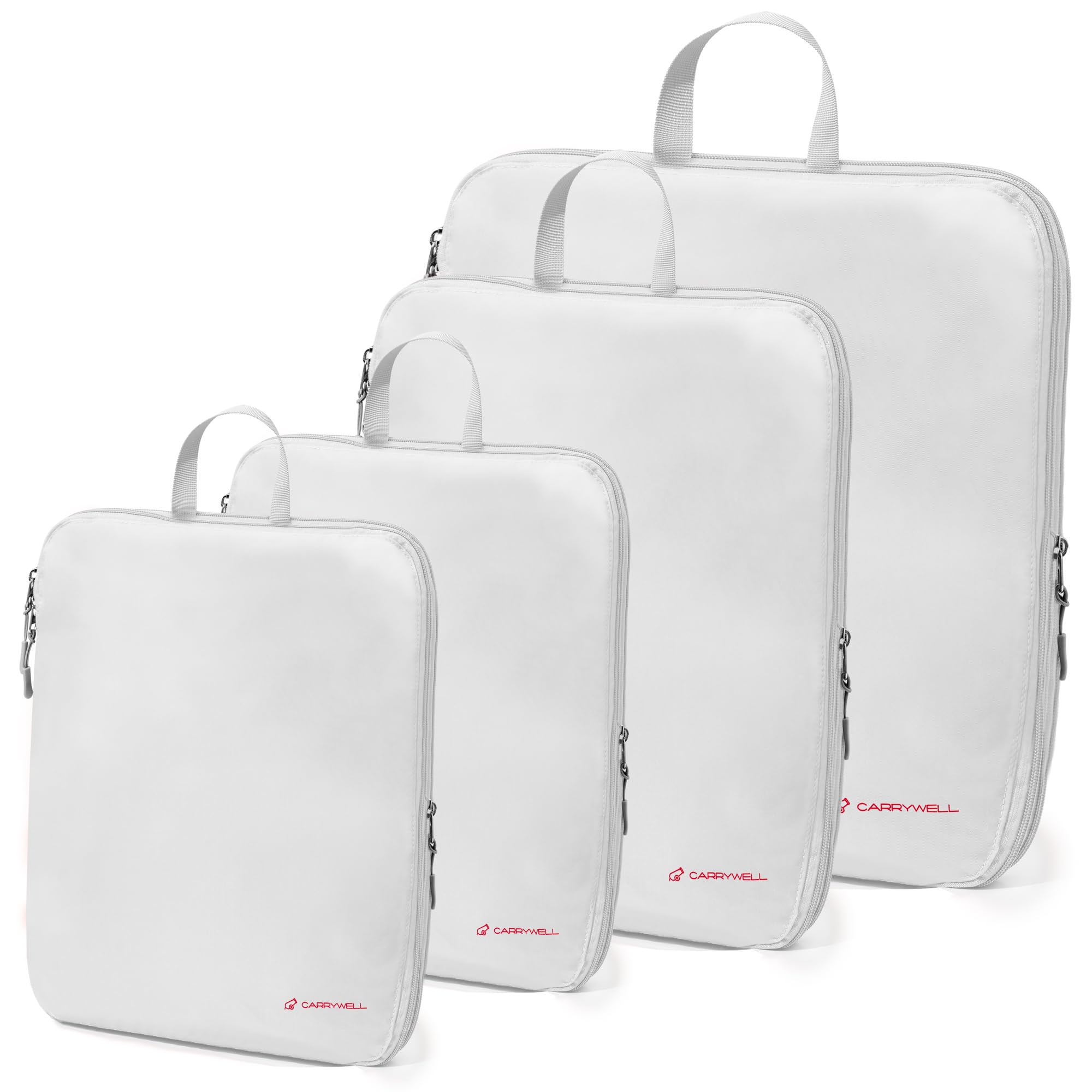 (Not Made In China) Compression Packing Cubes For Travel, Suitcase Organizer, Cruise Ship Essentials (4pc, White)
