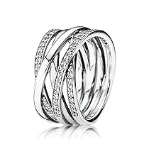 PANDORA Timeless Anello con linee lucide e brillanti in argento con zirconia cubica, 54