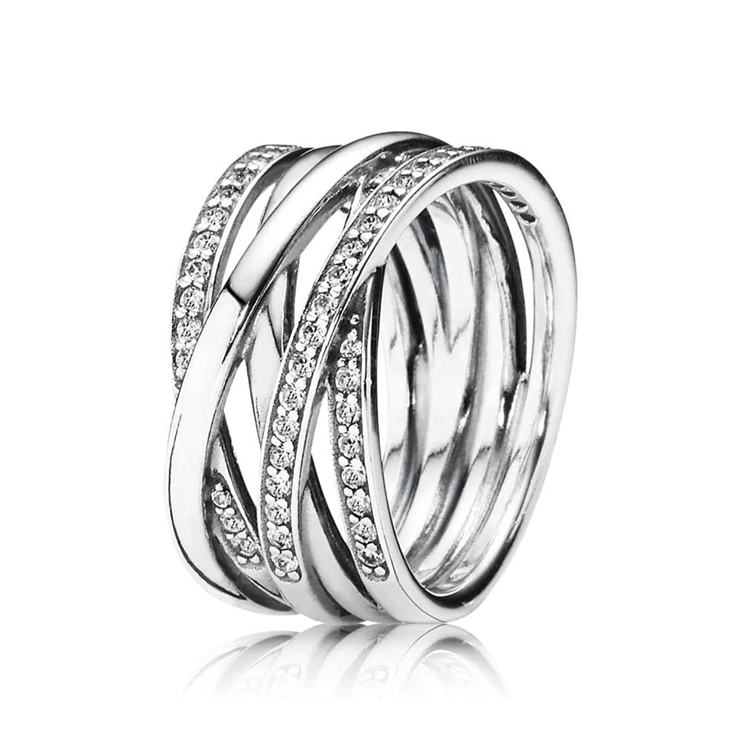 Pandora Timeless Silver Sparkling & Polished Lines ring with cubic zirconia, 54