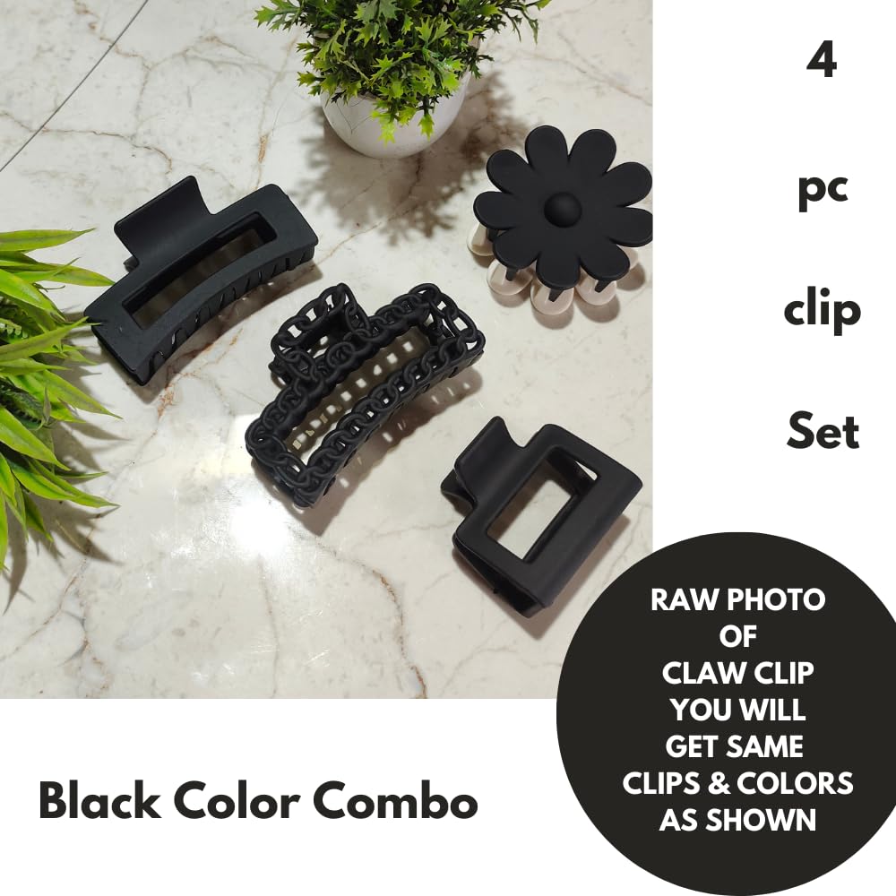 TrendyTrolley 4 Pc Large Hair Claw Clips Combo Set | Non-Slip Matte Finish Hair Clutcher & Ponytail Holder Clips for Women & Girls | Durable Strong Grip Hair Accessories (HC-C2) 1