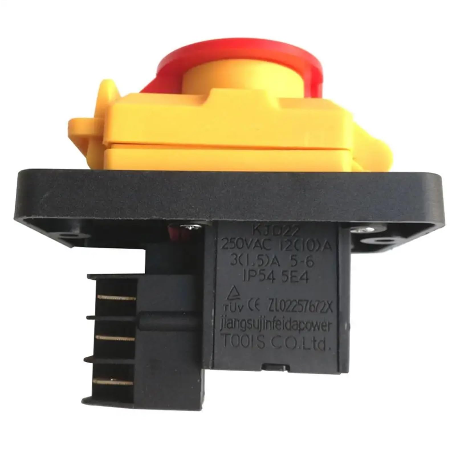 KJD22 6-poliger Not-Aus-Druckknopfschalter – Wasserdicht IP54, 250V AC, 12(10)A, Für Holzspaltmaschinen, Sägen & Fräsen