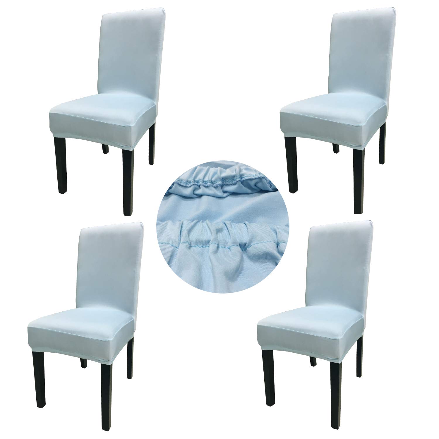 Gold Fortune Spandex Fabric Stretch Removable Washable Dining Room Chair Cover Protector Seat Slipcovers Set of 4 (Light Blue)
