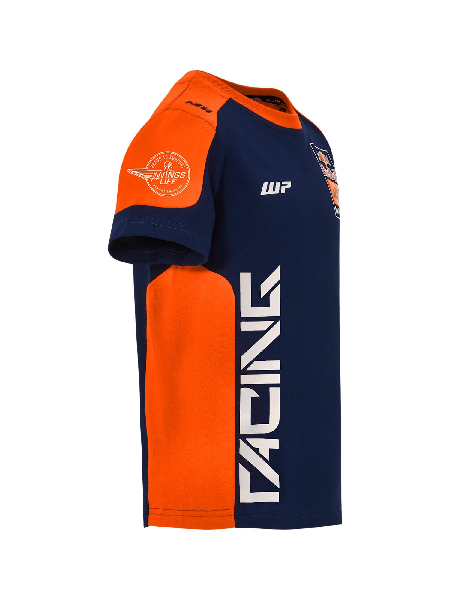 Red Bul Energy Wear RB KTM Kinder T-Shirt Replica Team in blau/orange, Offizieller Fanartikel, Kids Shirt mit Logos & kontrastfarbenen Ärmeln, 100% Baumwolle