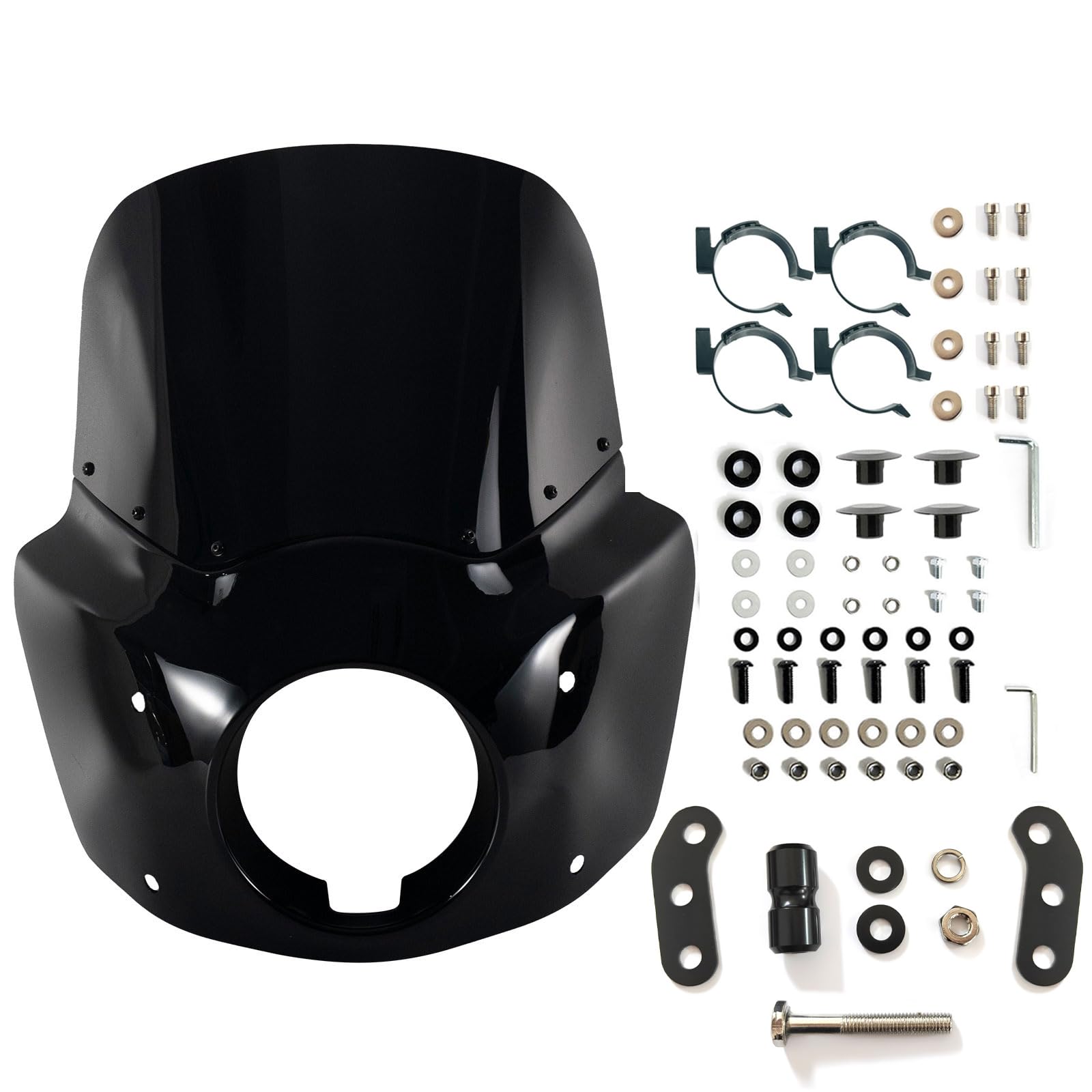 FATECIM Motorcycle 5.75" Headlight Fairing Cover 11" Dark Smoke Windshield Windscreen 48-58mm Mounting Kit Headlight Extension Block For Harley Low Rider S FXLRS 2020 2021 2022