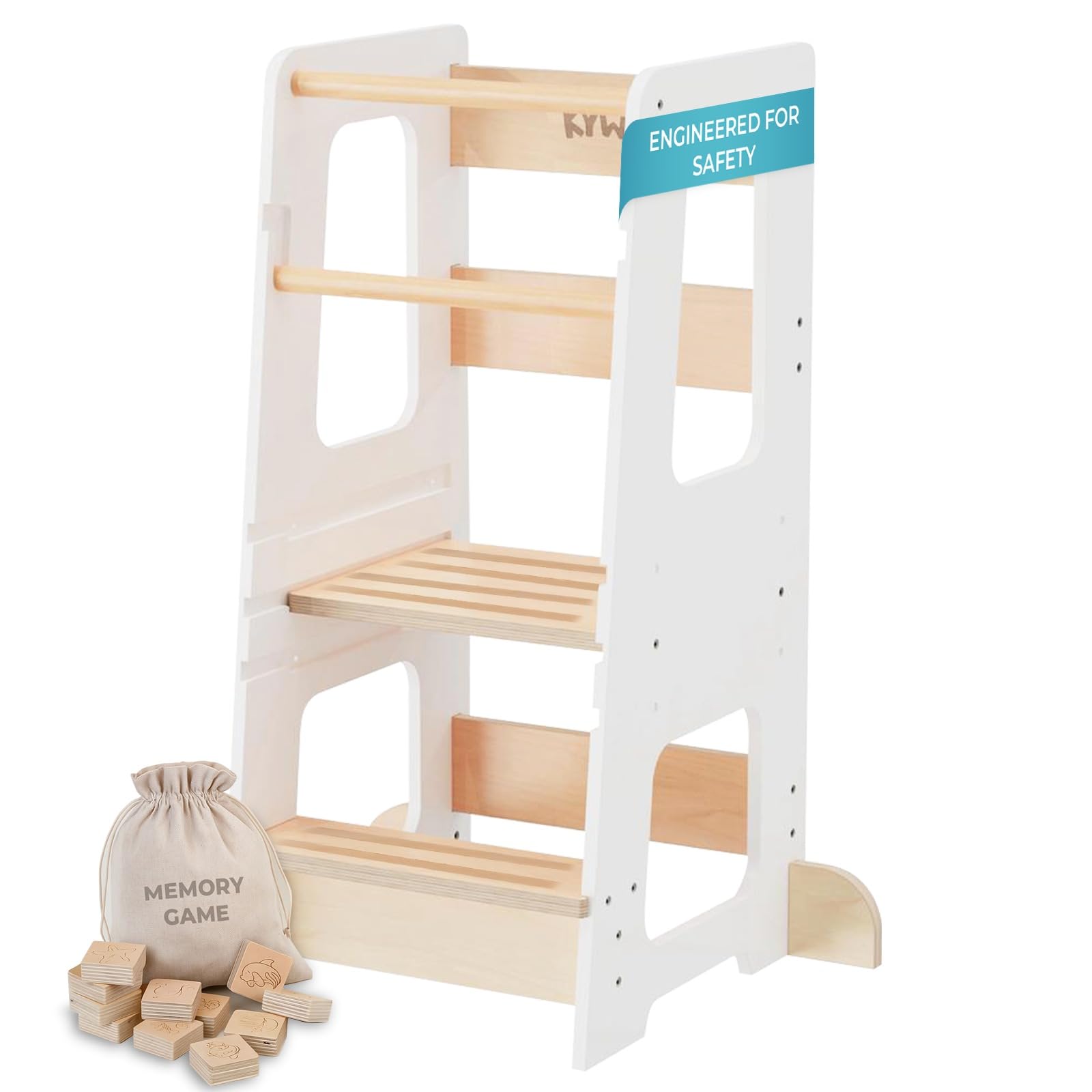 Toddler Kitchen Stool, Kitchen Tower Toddler, Kids Step Stool, Montessori Design, Adjustable to 3 Heights with Double Safety Rail – From a Tree-Planting Brand Supporting Reforestation