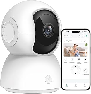 OFYOO Security Camera Indoor, Baby Monitor Pet Camera with Phone App, 360-Degree WiFi Camera for Home Security, One-Touch Calls, Smart Motion Tracking, IR Night Vision, NO Installation