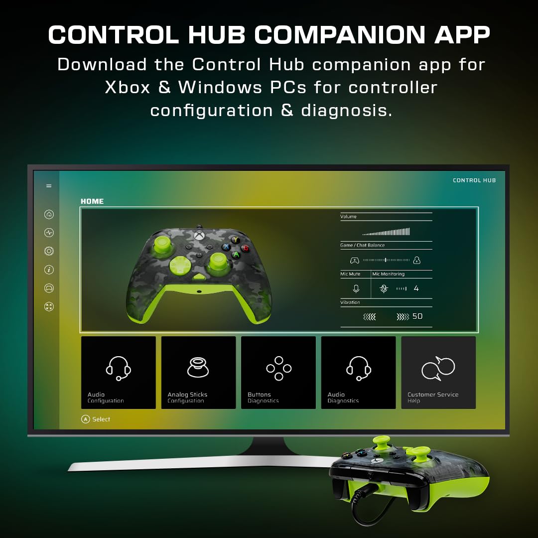 Turtle Beach Rematch Core Ghost Camo noir/jaune - Manette de jeu filaire - Licence Xbox Series XS, Xbox One et PC - touches audio, moteurs de vibration et gâchettes d'impulsion, câble de 3 m