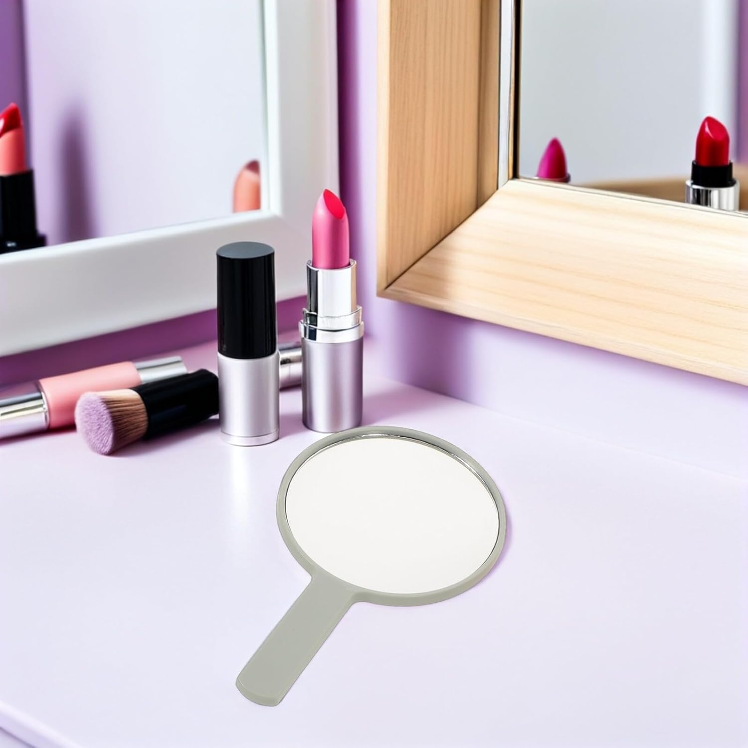 4pcs Handheld Anti-Fog Round Makeup Mirror with Handle