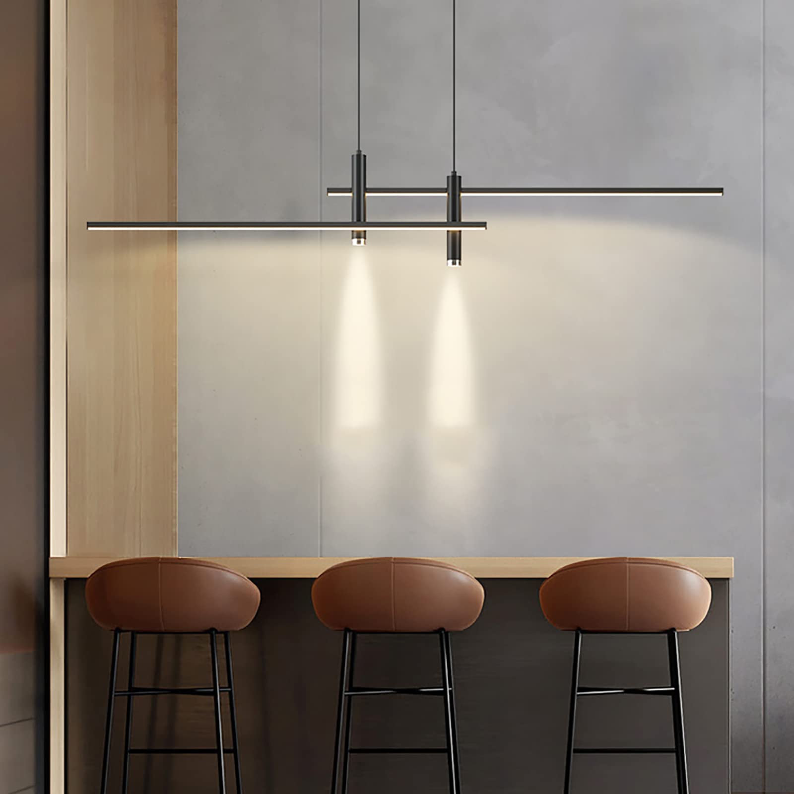 Lampada a Sospensione LED Moderna e dimmerabile per Isola Cucina, Lampada Decorativa lineare per la casa con faretti, Lampada a Sospensione Regolabile per Tavolo da Pranzo - Nera 1