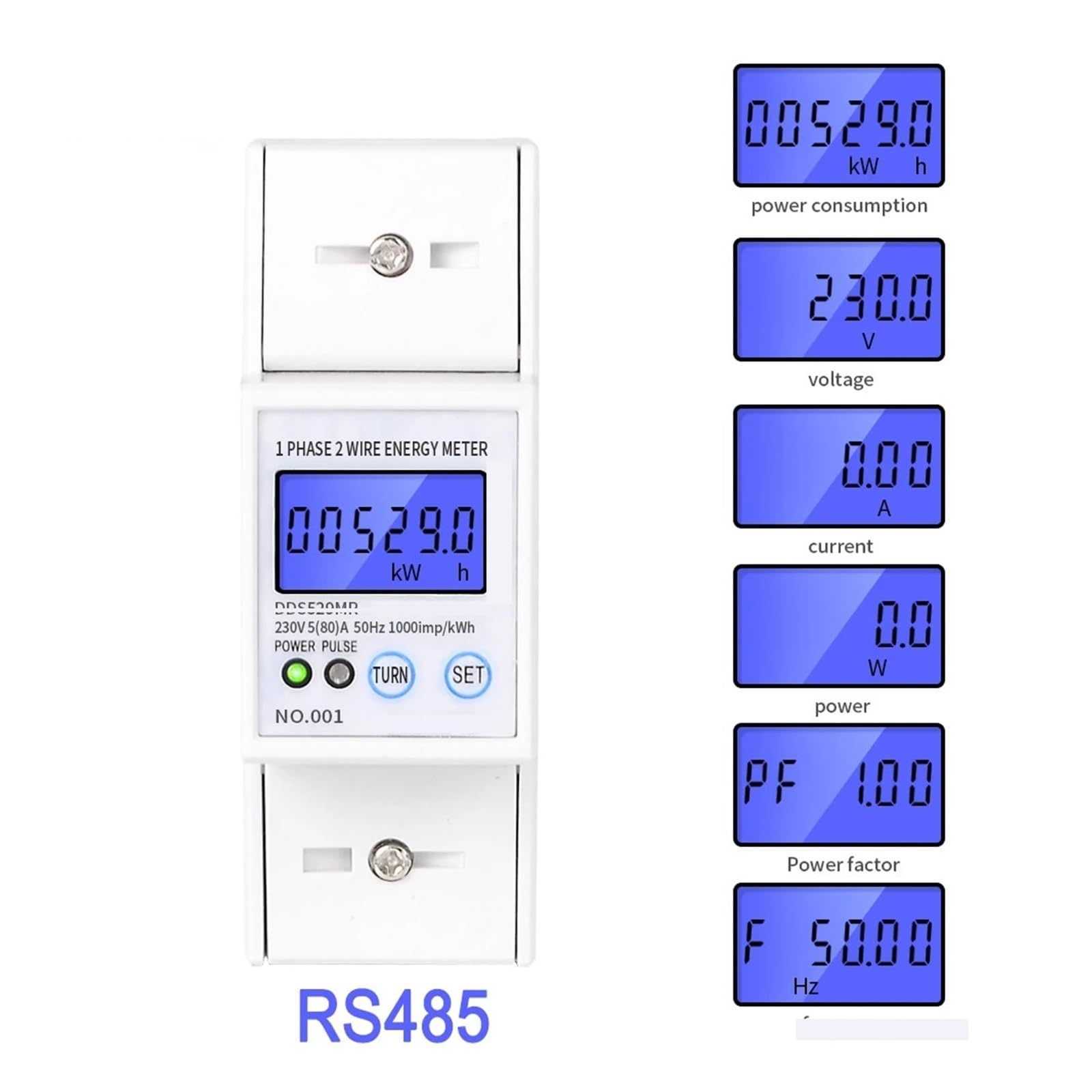 Contatore di energia elettrica RS485 AC 230V 5-80A Consumo Elettrico Digitale con visualizzazione Corrente di Tensione