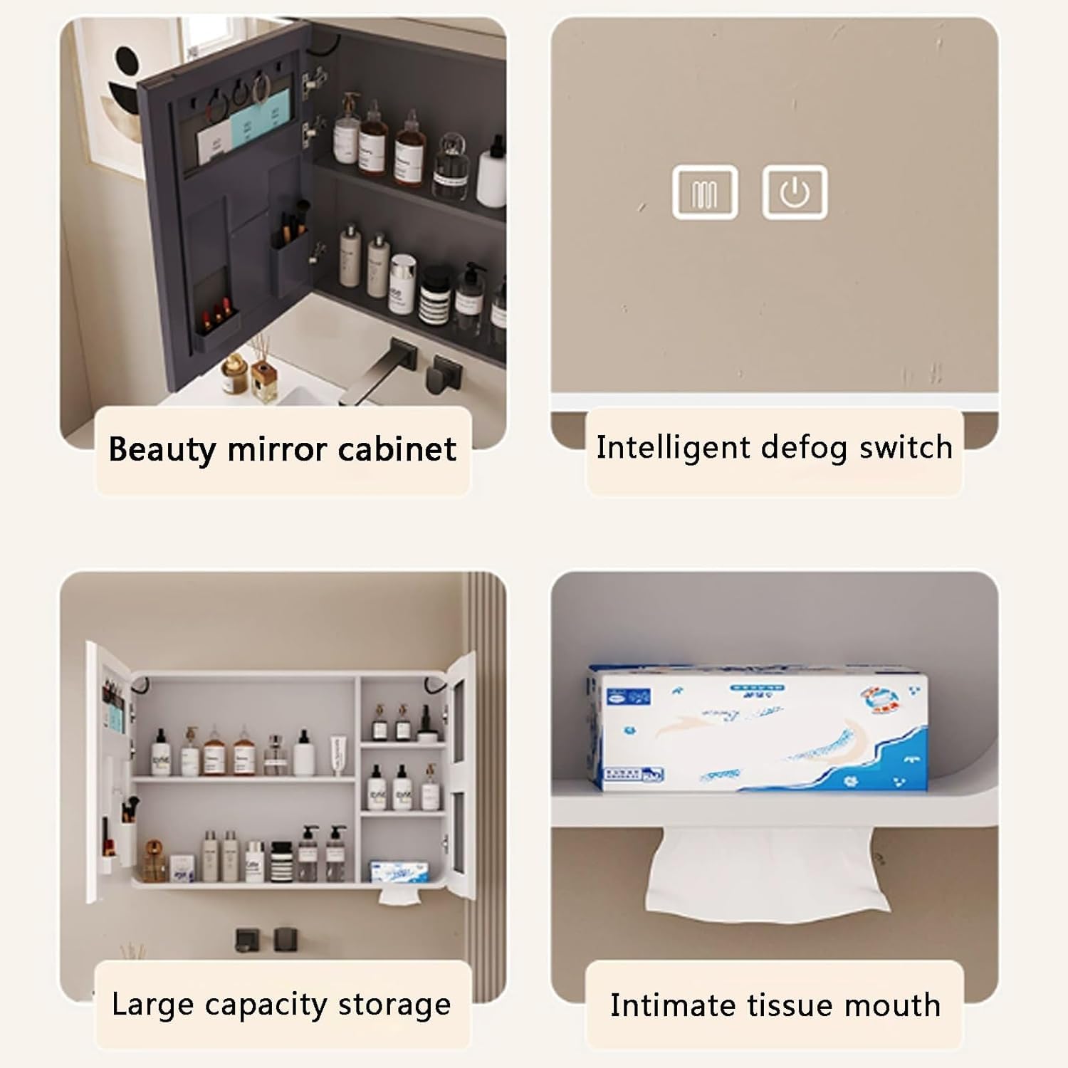 Pequeño Armario con Espejo De Baño con Almacenamiento Antivaho Y Espejo HD, Espejo De Tocador De Baño Montado En La Pared con Luces Led, Baño Armario, White, 80 * 13 * 70cm/31.5 * 5.1 * 27.6in