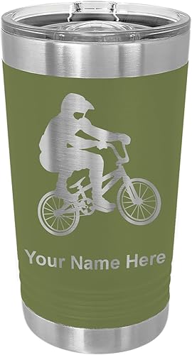 Miniatura 11 de LaserGram Vaso de pinta aislado al vacío de 16 onzas, conductor BMX, grabado personalizado incluido (negro)