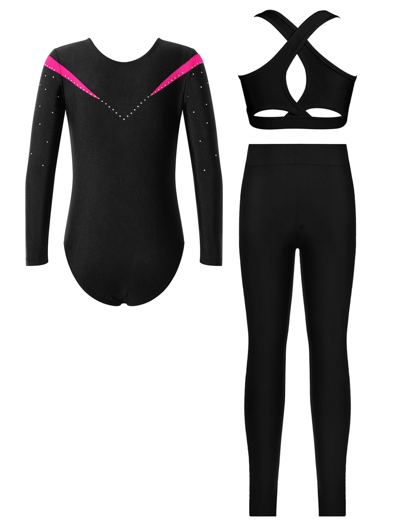 Kaerm Ragazze Ginnastica Leotards con Canotta e Leggings Balletto Body Danza Classica Ginnastica Artistica Maniche Lunghe Jumpsuit Sportiva da Allenamento Tutina Dancewear