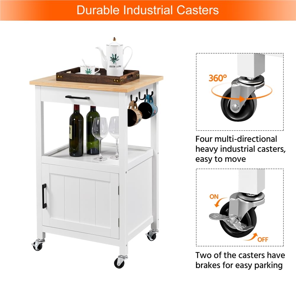 Yaheetech Carrello Cucina Bianco con Ruote di Servizio Credenza Mobile Portavivande a 2 Ripiani per Microonde Struttura in Legno e Metallo Moderno 55 x 45 x 89 cm