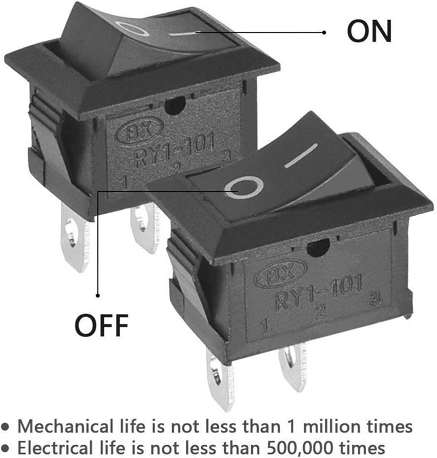 8 Pack Black Mini Rocker Switch – 15mm X 10mm, 6A 2-Pin SPST ON/OFF, 12V KCD1