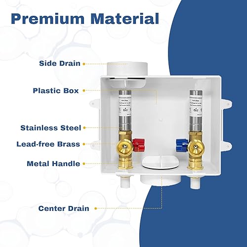 Miniatura 3 de Paquete de 1 caja de salida para lavadora GUOFIS con martillo de acero inoxidable, caja de lavado PEX con diseño de drenaje central y lateral