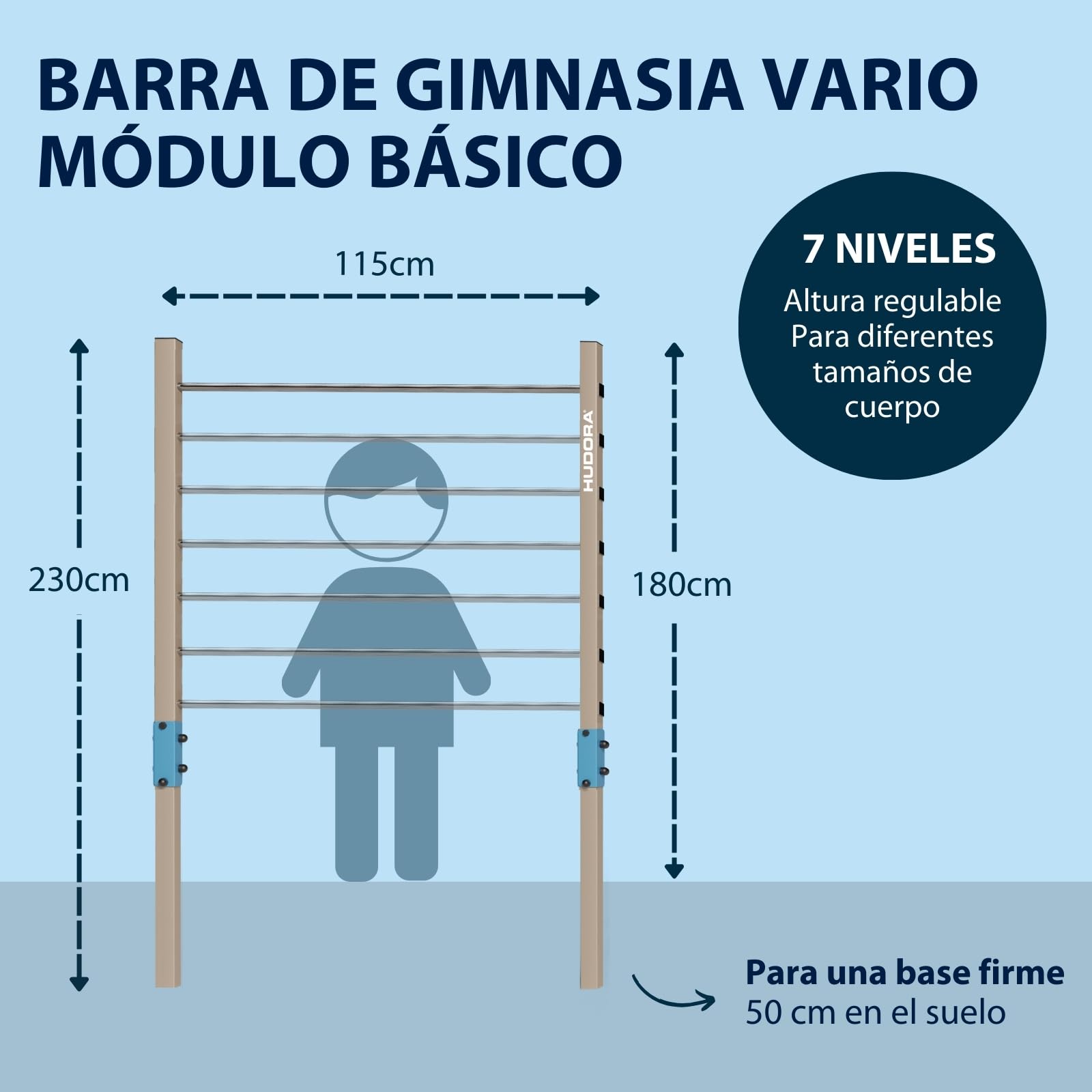 HUDORA Vario barra de gimnasia ajustable 7 posiciones acero inoxidable hasta 120 kg