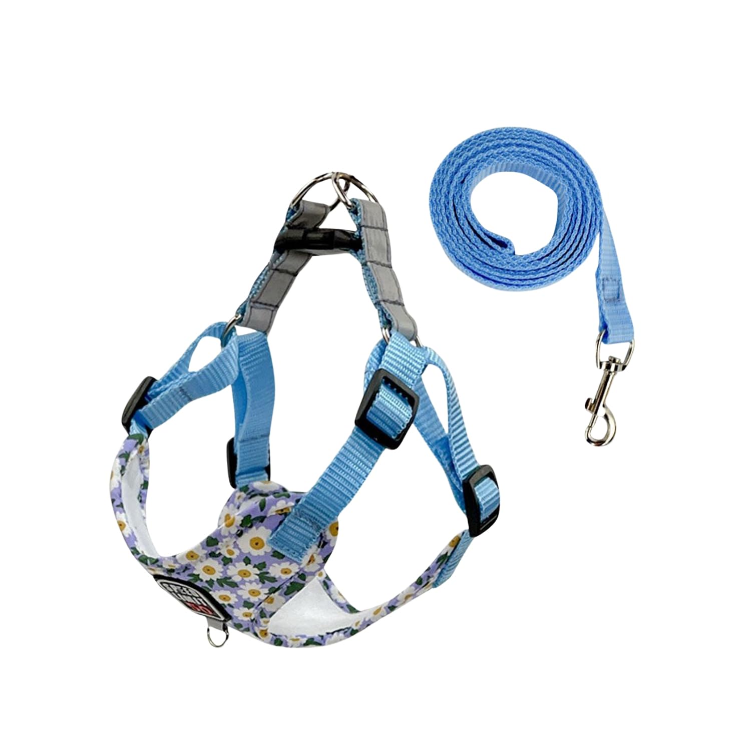 BT Bear Dog Harness and Lead Set,Daisy Flower Adjustable Soft Small Dog Vest Harness,Breathable Pet Harness for Cats Puppy Small Dogs(Blue,S)