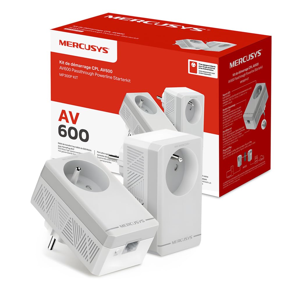 Mercusys MP300P KIT CPL 600Mbps 1 Port Prise Intégrée Type F Boitier CPL Kit de 2