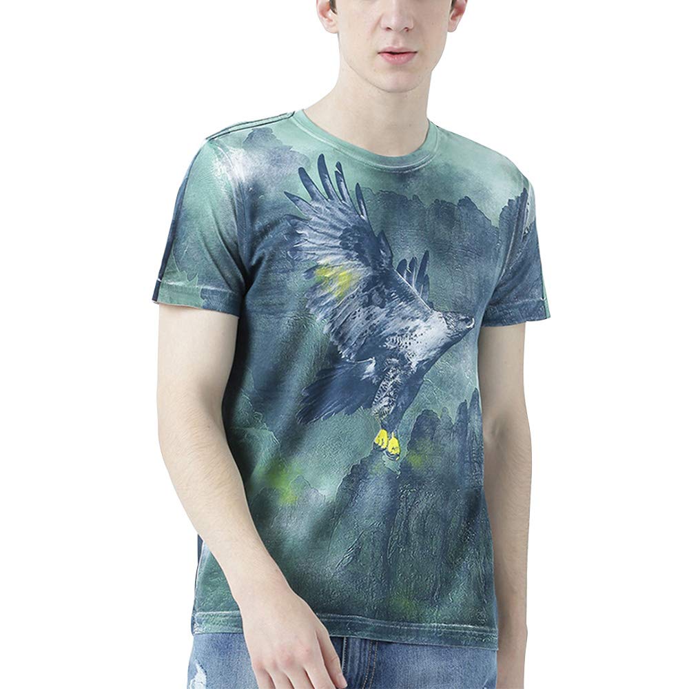 HUETRAP Mens Conquer The Mountains DAR Printed Eagle T Shirt