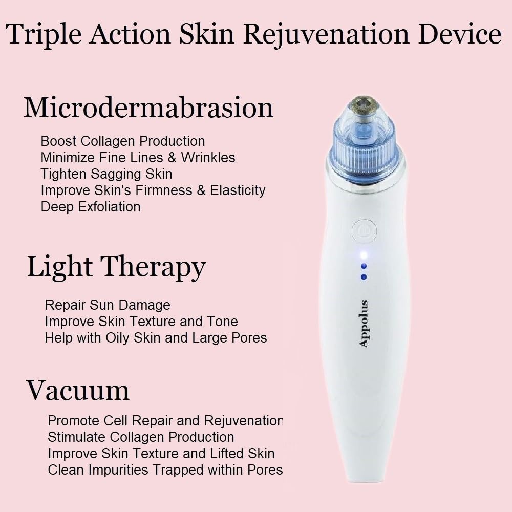 3-in-1 Microdermabrasion Machine - Light Therapy Vacuum Wand Kit | Anti-Aging Device for Face & Neck Skin Tightening Tool Wrinkle Reducing Jawline Definition 2 Diamond Tips 5 Heads USB-C product thumbnail 4