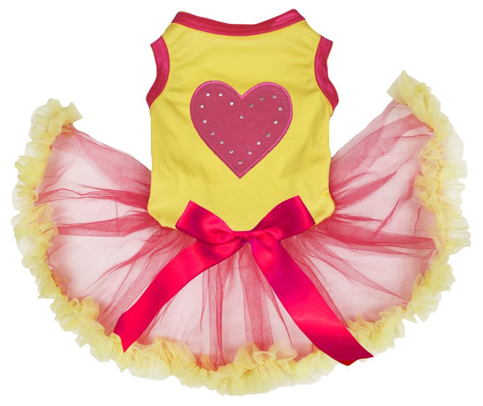 Robe pour chien motif cœur jaune et rouge résolvant les problèmes de frottement XL