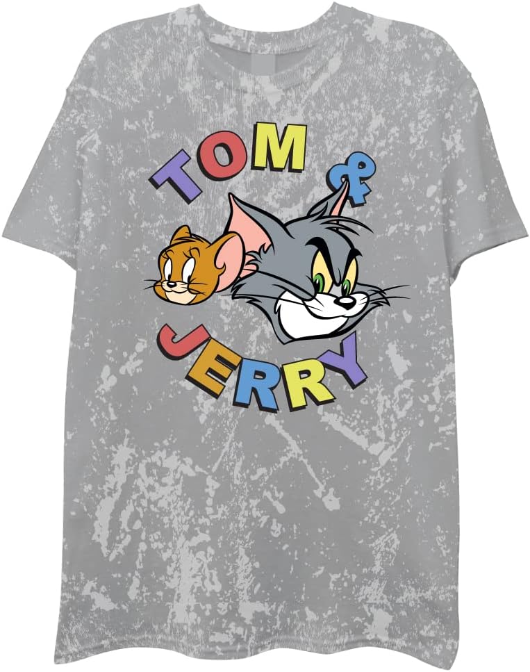TOM and JERRYMens Tom & Jerry Battle Shirt - Classic Hanna-Barbera Tee - Vintage Cartoon Chase Tie Dye T-Shirt