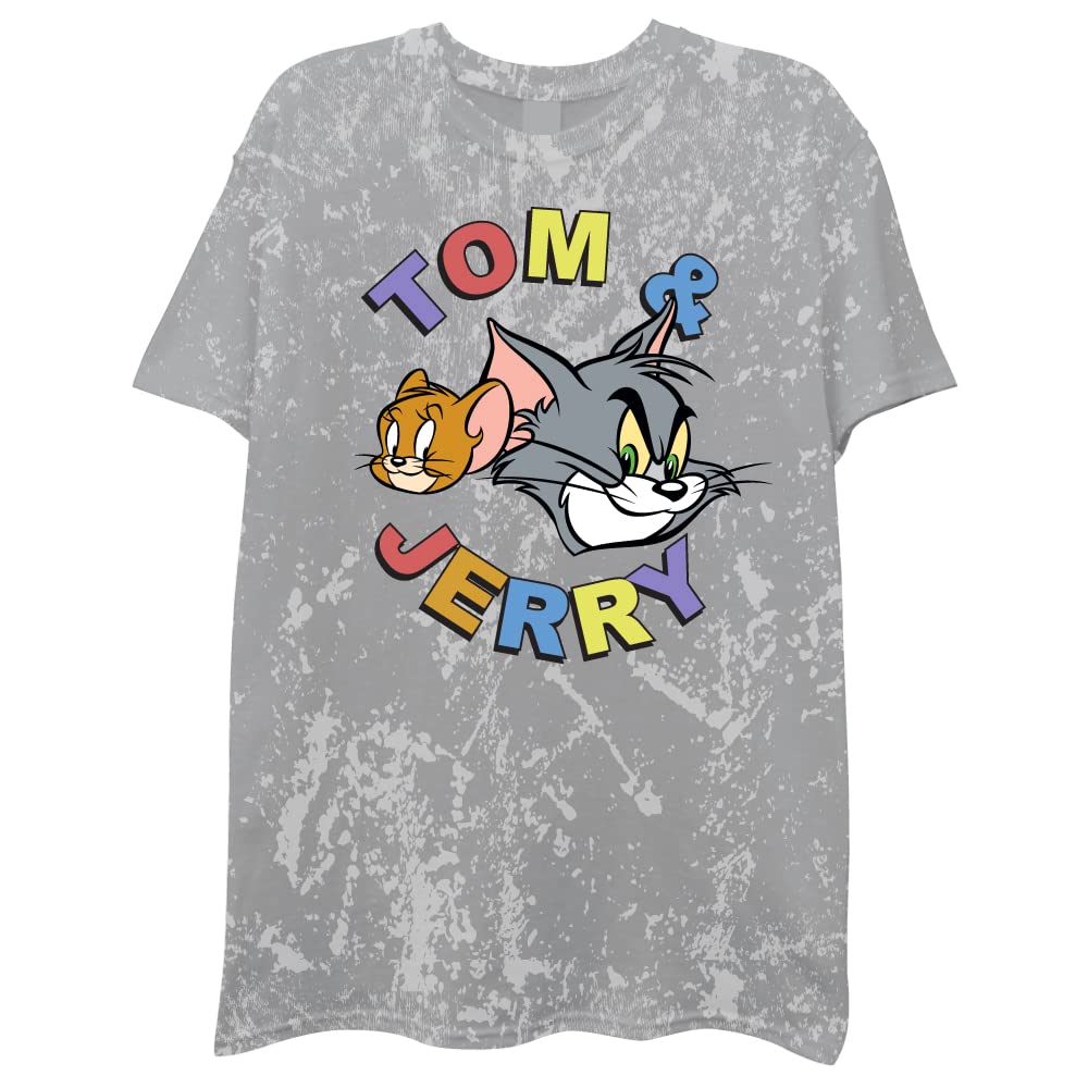 TOM and JERRYMens Tom & Jerry Battle Shirt - Classic Hanna-Barbera Tee - Vintage Cartoon Chase Tie Dye T-Shirt