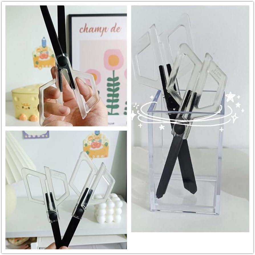 Miniatura 3 de Tijeras de oficina multiusos, mango de acrílico transparente con chapado no adhesivo, cinta negra mate, tijeras de corte de filo, tijeras de