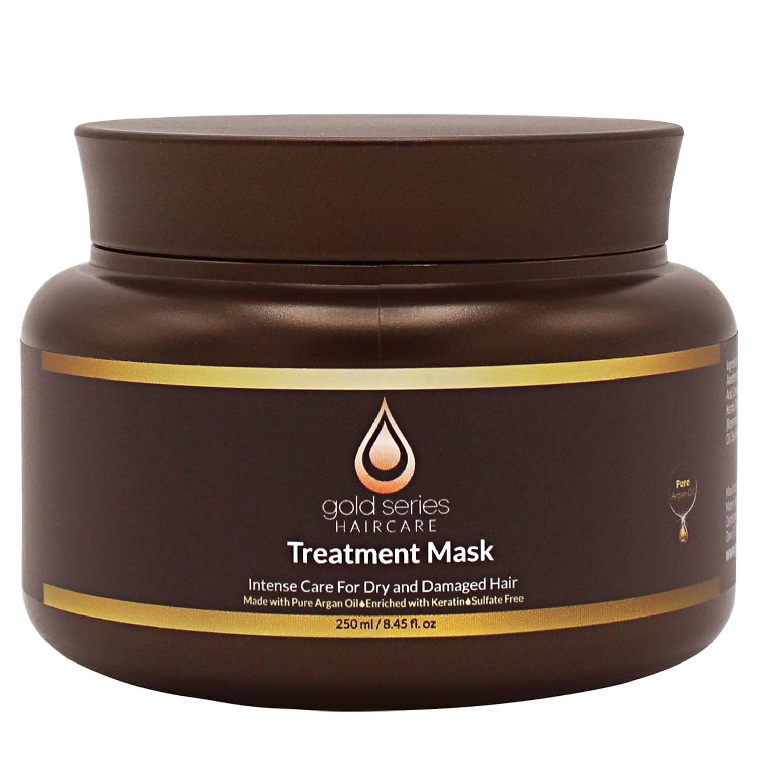 Gold Series Treatment Mask – Deep Hydrating Argan Oil Hair Mask for Dry, Damaged, Color Treated and Curly Hair Enriched with Keratin – Sulfate Free Natural Hair Repair Treatment, 8.45oz